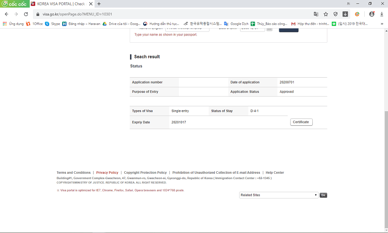 Xem kết quả visa Hàn Quốc